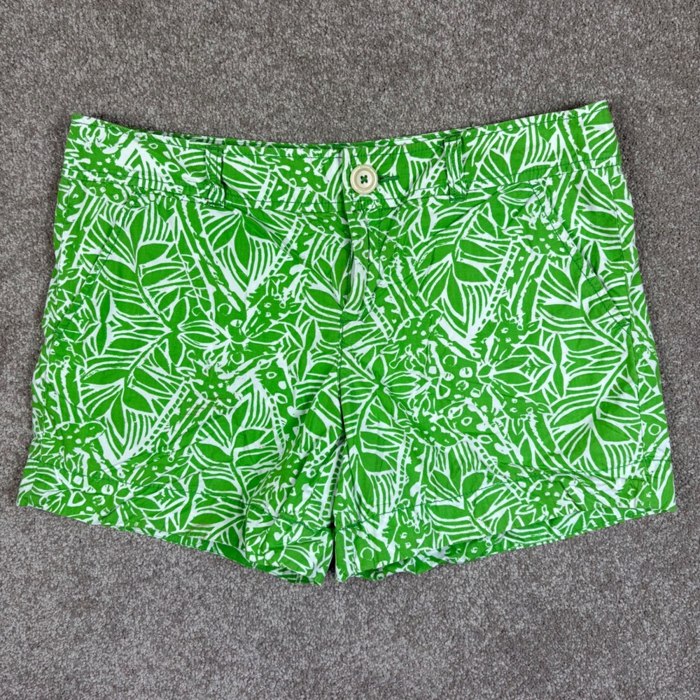 Lilly Pulitzer Callahan Shorts Green White Giraffe Tropical Print Size 8